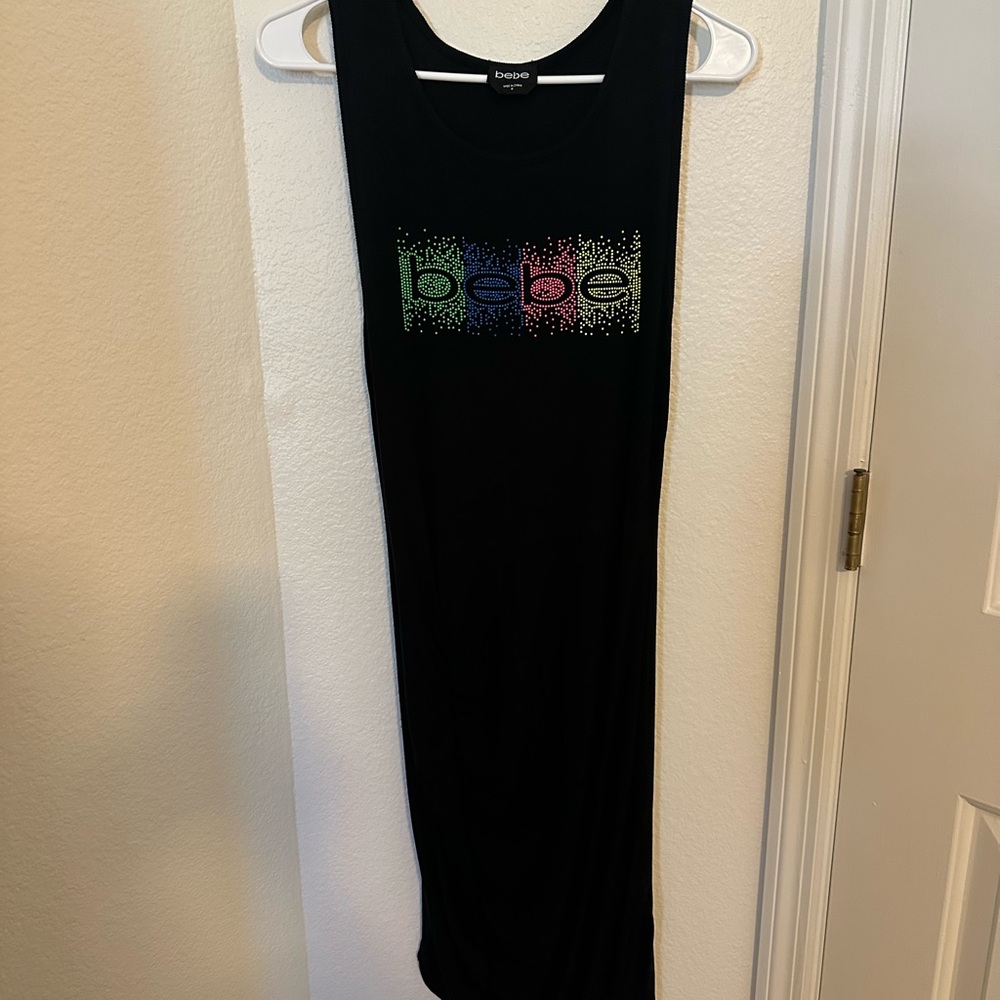 Bebe Black Dress with Multicolor Logo